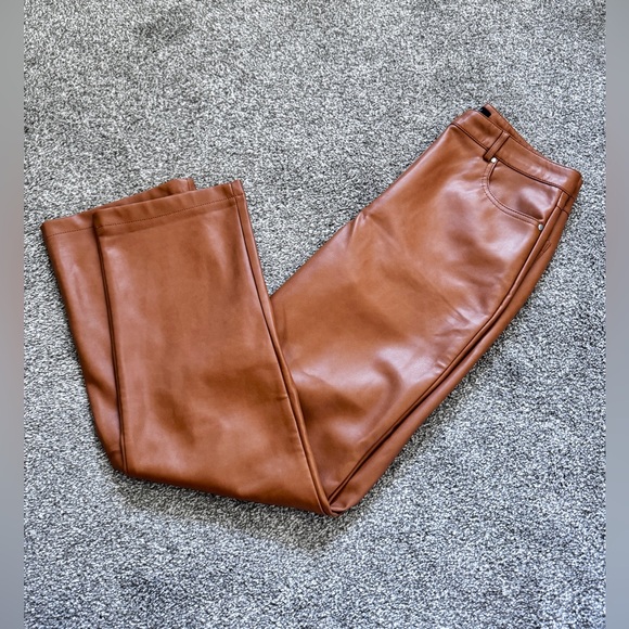 7 SEVEN FOR ALL MANKIND Straight Leg Faux Leather Pants in Golden Tan Camel Med - Picture 9 of 11
